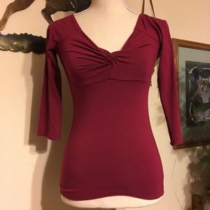 Next Era burgundy knot bust 3/4 sleeve top NWT S